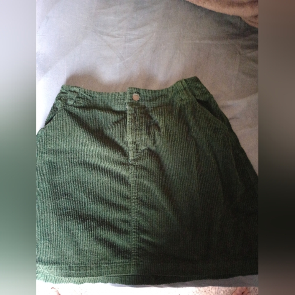 Pact Green Corduroy A-Line Skirt